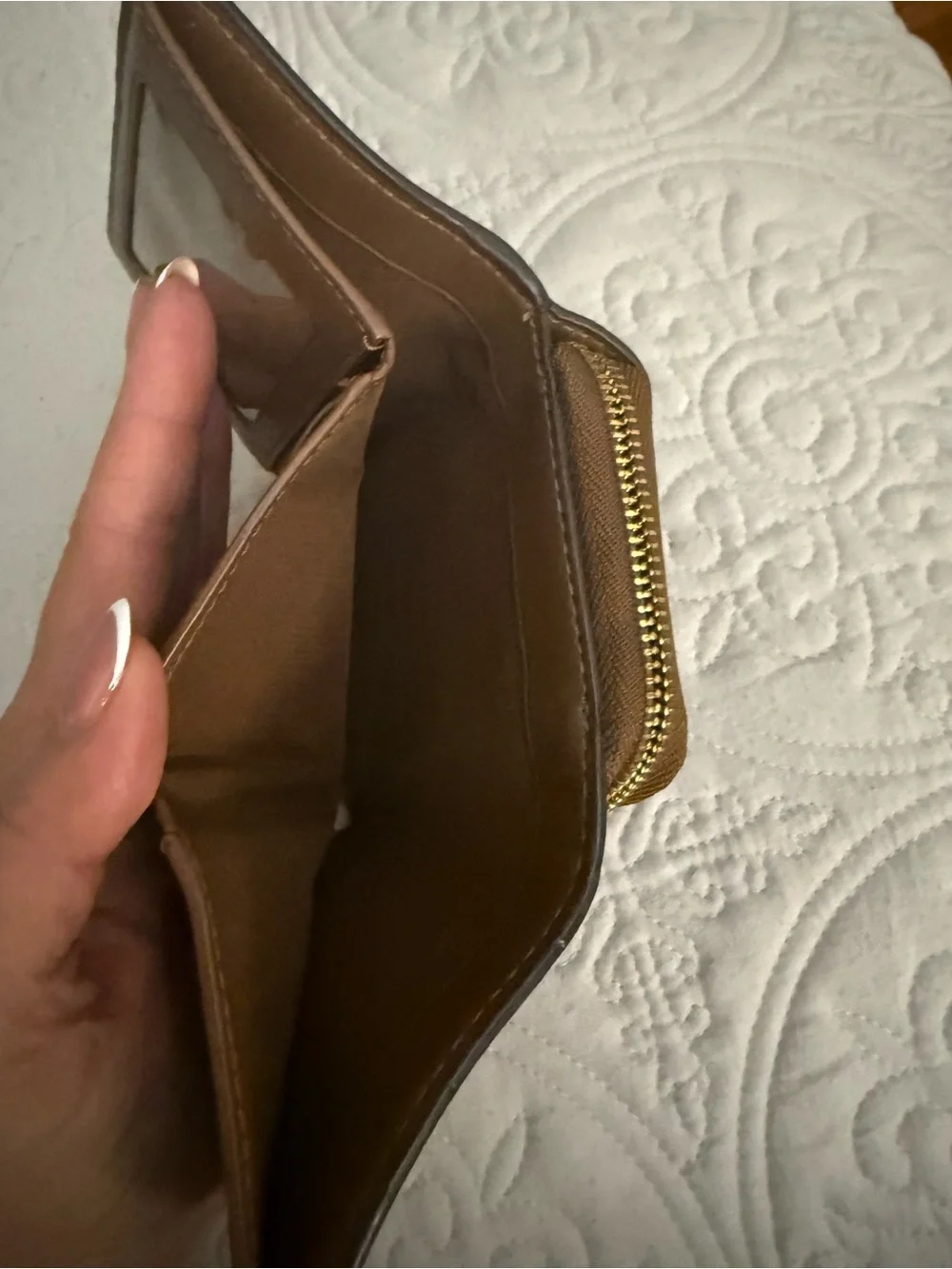 Coach Brown Signature Canvas Zip Card Case with Gold Logo